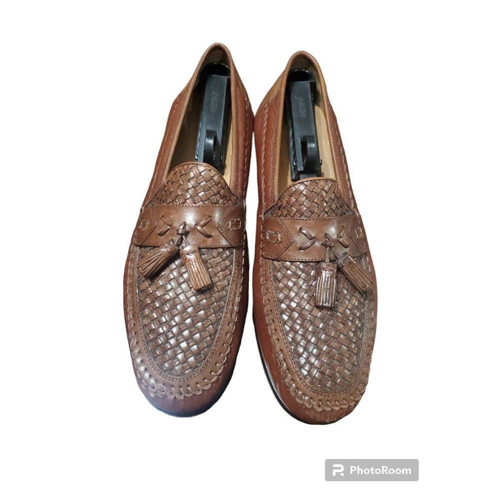 Brass Boot Walking Glove Men's Size 12 M Brown Leather Woven‎ Tassel Loafers